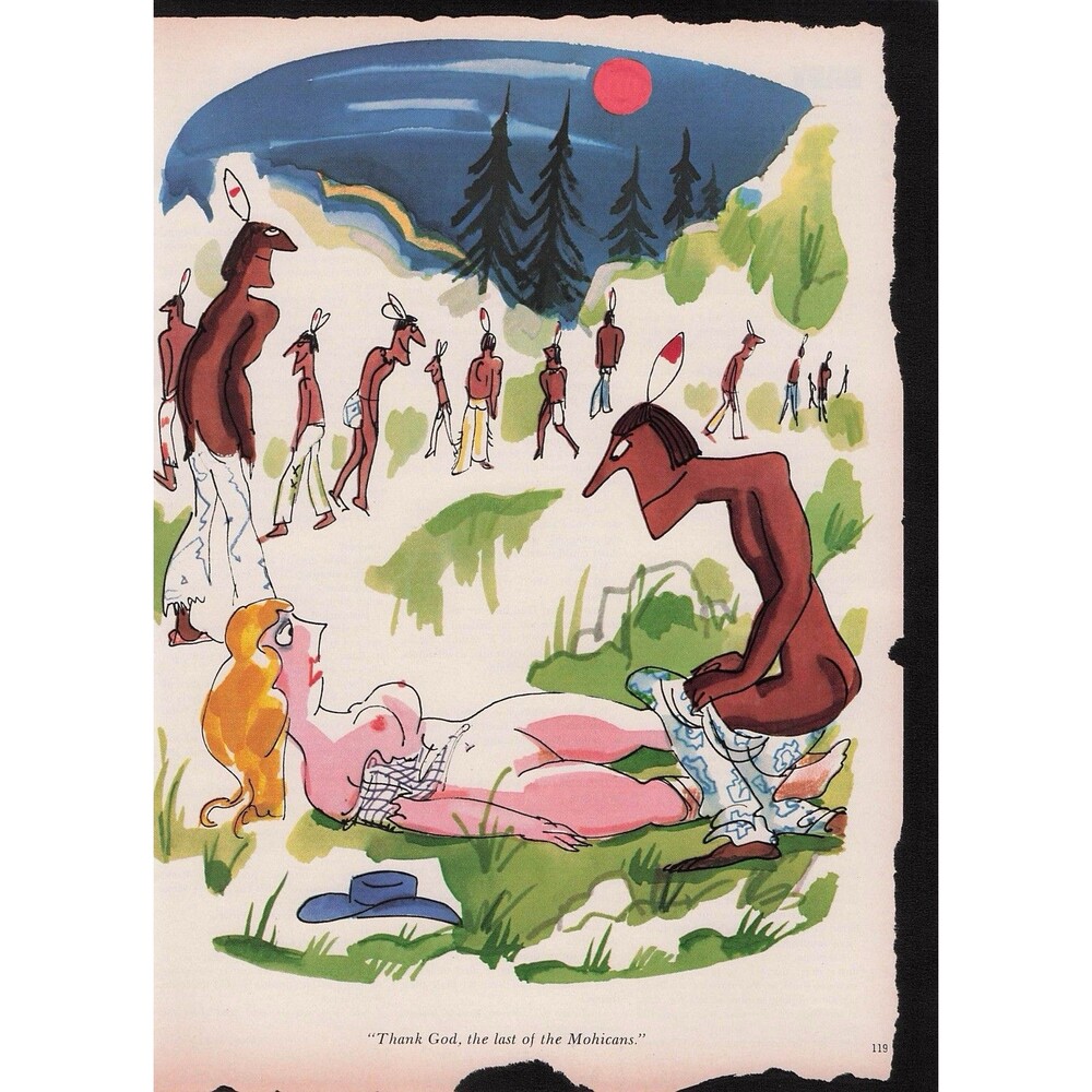 Sexy Adult Cartoon Native American Print Ad Poster Pinup Art Indian Mohicans